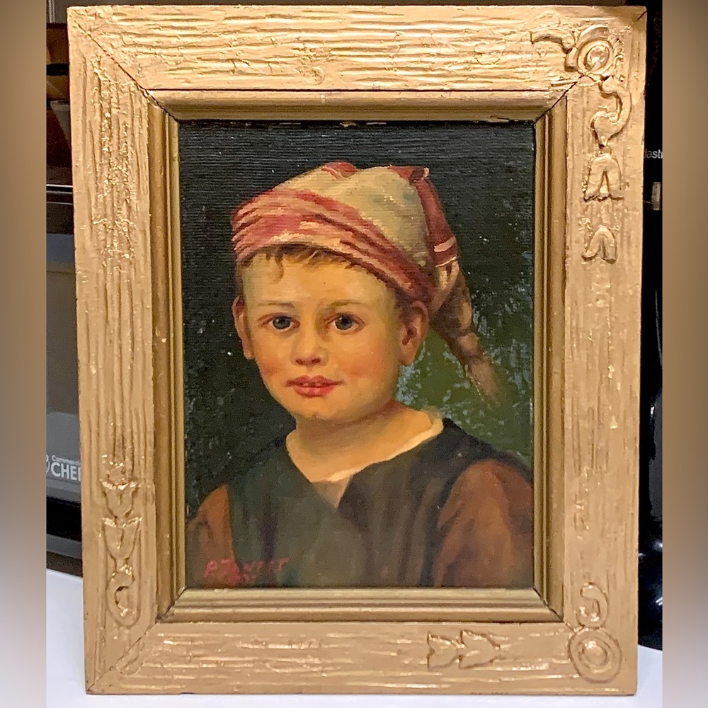 1937 Vintage Paul Janert Artist Signed Framed Oil Painting of Young Boy